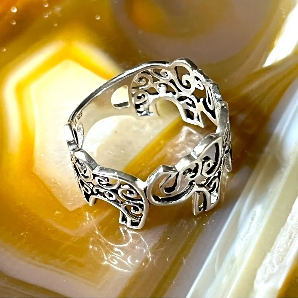 🐘 Elephant Band Sterling Silver Signed Ring